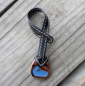 💙🦆🖤Dooney & Bourke Black Leather Blue Duck Hang Tag Charm Fob💙🦆🖤